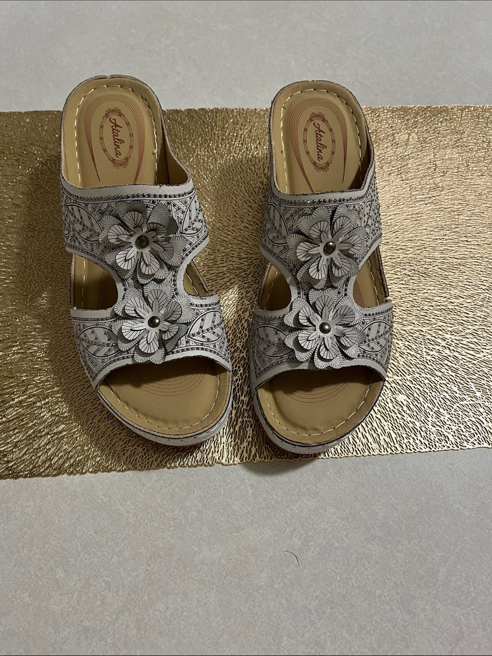 Catalina White Floral Cutout Wedge Mules